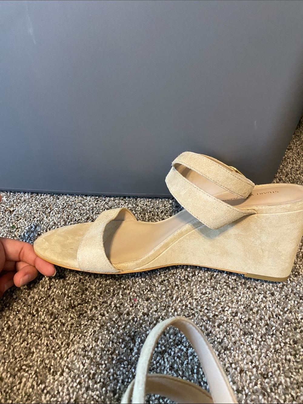 Stuart Weitzman Beige Suede Wedge Sandals - Picture 9 of 14